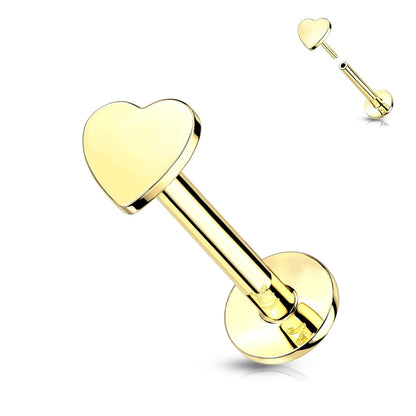 Oro 14 kt Labret Cuore piatto  Push-In