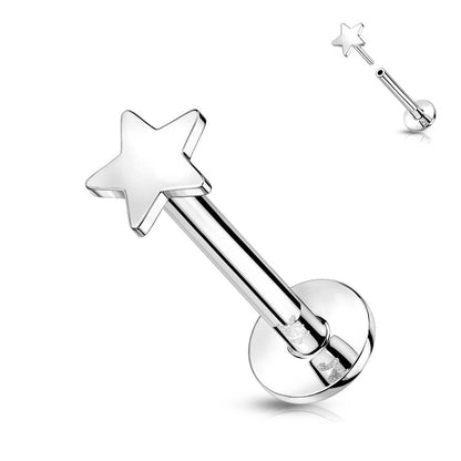 Solid Gold 14 Carat Labret Star Flat Push-In