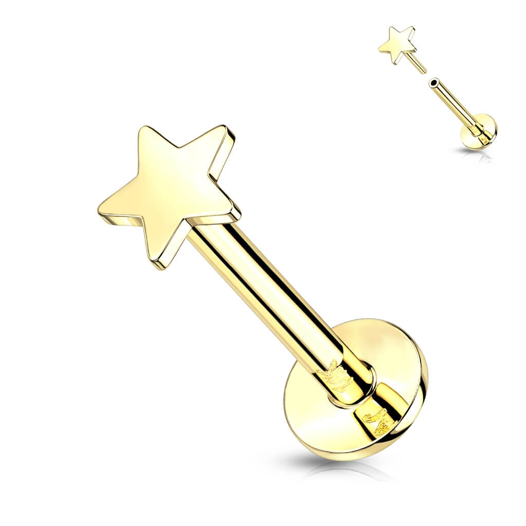 Solid Gold 14 Carat Labret Star Flat Push-In