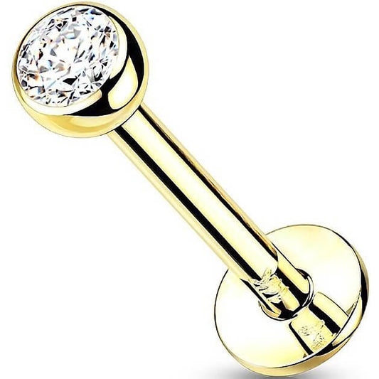 14 Karat Gold Labret Kugel Flach Zirkonia Gelbgold Weißgold Push-In