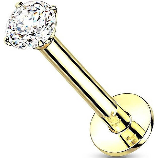 Solid Gold 14 Carat Labret Round Zirconia Push-In