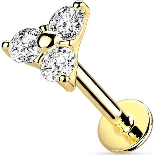 Oro 14 kt Labret Triangolare di zirgoni Push-In