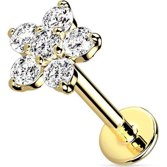 Or 14kt Labret Fleur Zircone Enfoncer