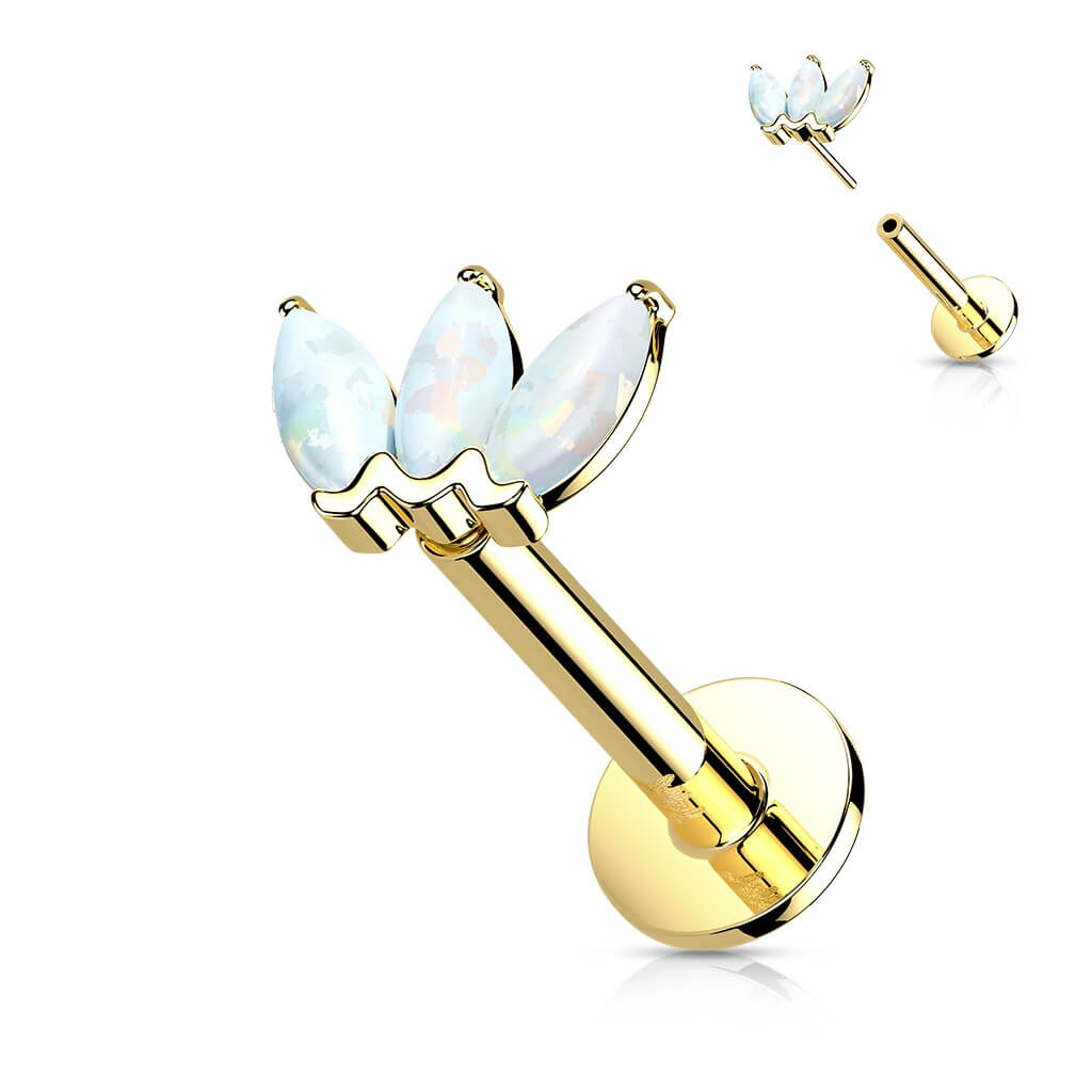 Oro 14 kt Labret Marquise 3 opali  Push-In