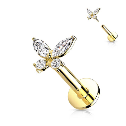 Oro 14 kt Labret Farfalla di Zirconi  Push-In