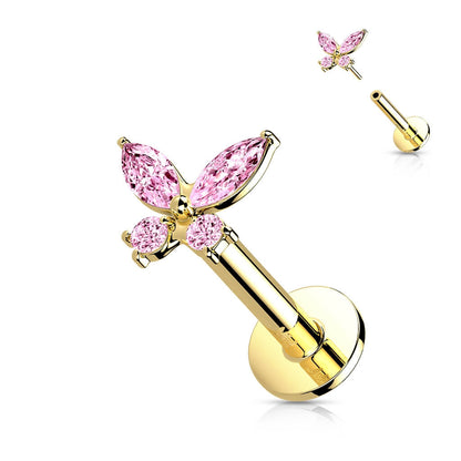 Oro 14kt Circonita Mariposa Push In Labret