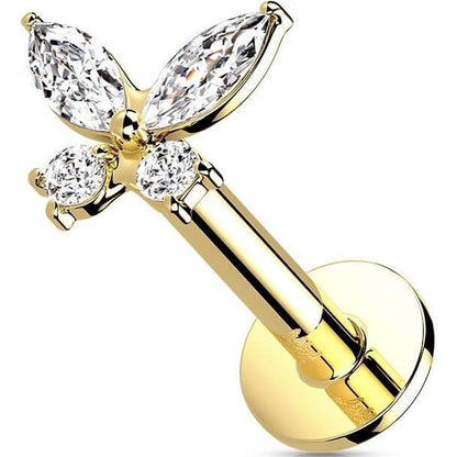 Oro 14kt Circonita Mariposa Push In Labret