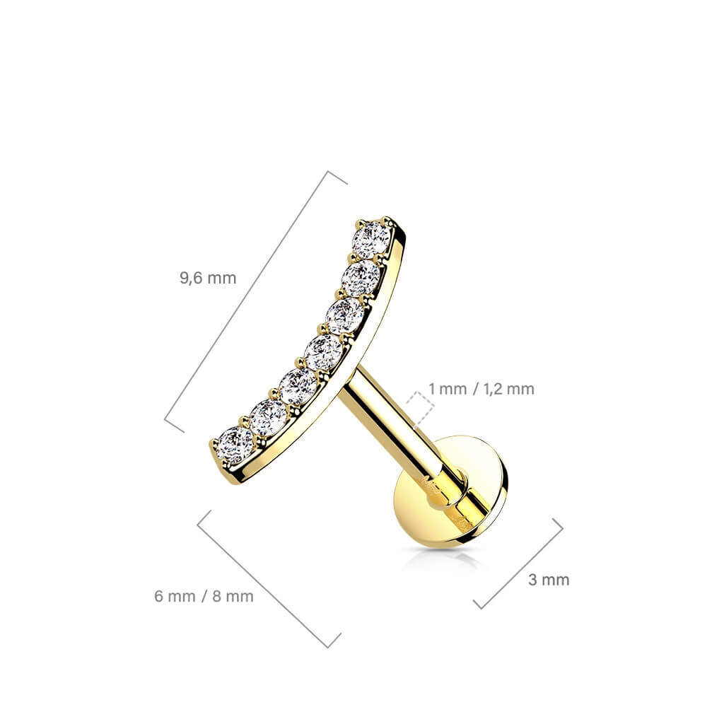 14 Karat Gold Labret Stab gebogen Zirkonia Gelbgold Weißgold Push-In