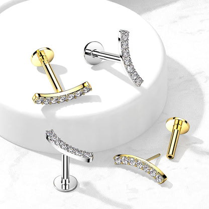 Oro 14 kt Labret Barra curva con zircone Push-In