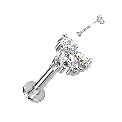 Or 14kt Labret Marquise 3 Zircone Enfoncer