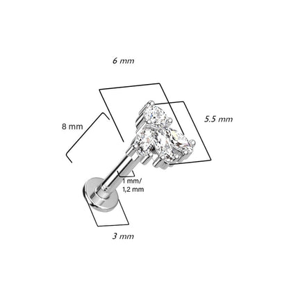 Złoto 585 labret cyrkonie szlif markizowy push-in