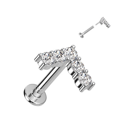 Oro 14 kt Labret Zirconi a forma di L  Push-In