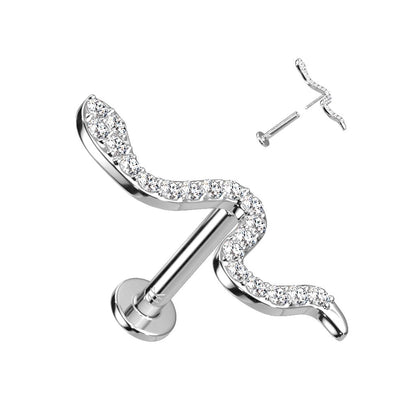 Or 14kt Labret Serpent Zircone Enfoncer