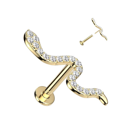 Solid Gold 14 Carat Labret Snake Zirconia Push-In