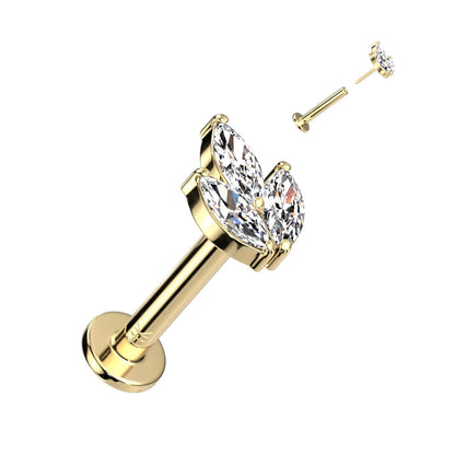 Or 14kt Labret Feuille Zircone Enfoncer