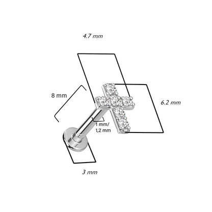 Solid Gold 14 Carat Labret Cross Zirconia Push-In