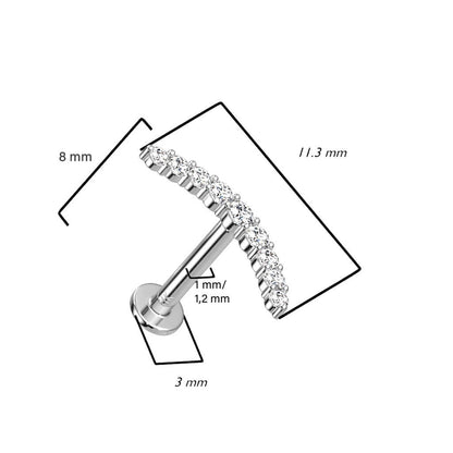 Or 14kt Labret Barre Courbée Zircone Enfoncer