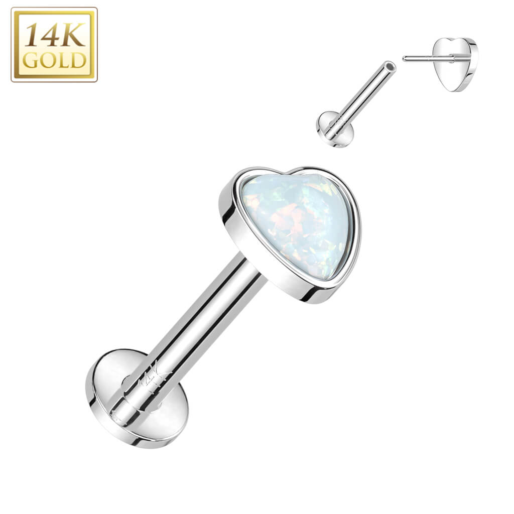 Or 14kt Labret Opale Coeur Enfoncer