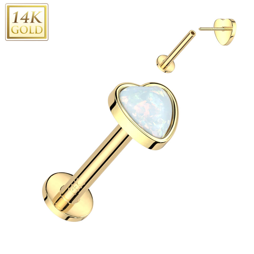 14 Karat Gold Labret Herz Opal Push-In