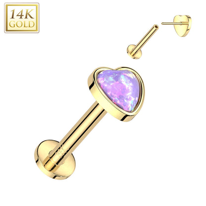 Solid Gold 14 Carat Labret Heart Opal Push-In