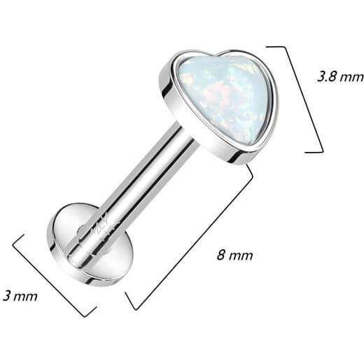 Or 14kt Labret Opale Coeur Enfoncer