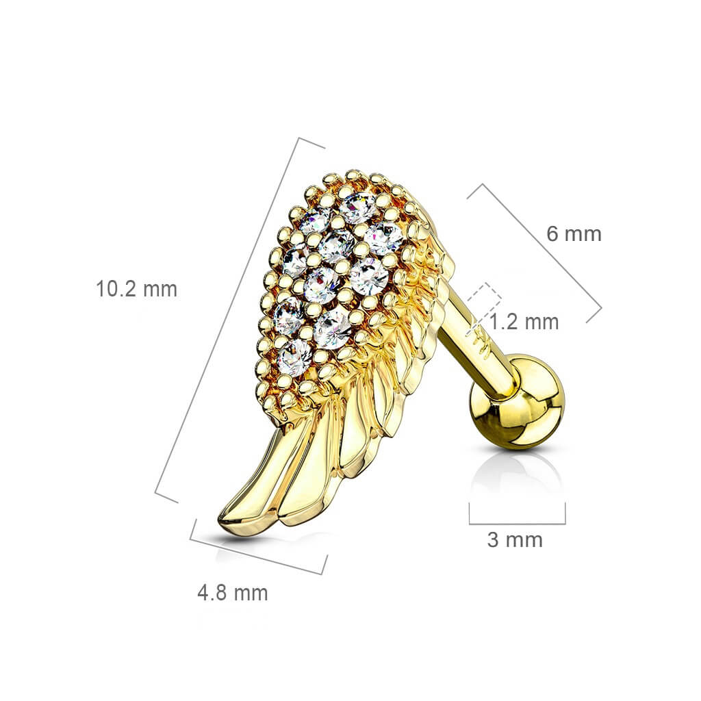 14 Karat Gold Barbell Flügel Zirkonia Gelbgold Weißgold