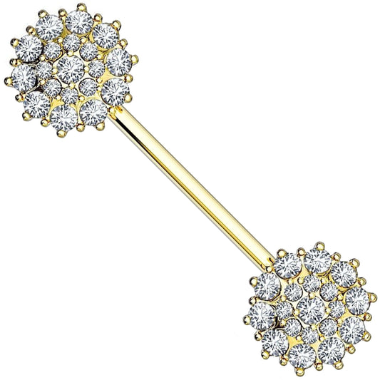 Solid Gold 14 Carat Nipple Piercing Flower Zirconia