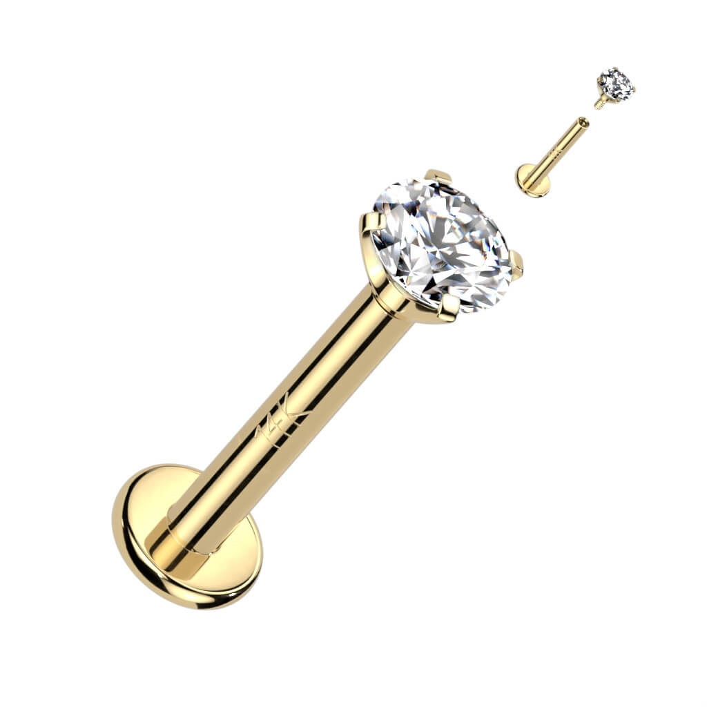 Or 14kt Labret Zircone Filetage Interne