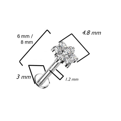 Or 14kt Labret Fleur Zircone Opale Filetage Interne