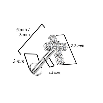 Or 14kt Labret Croix Zircone Filetage Interne