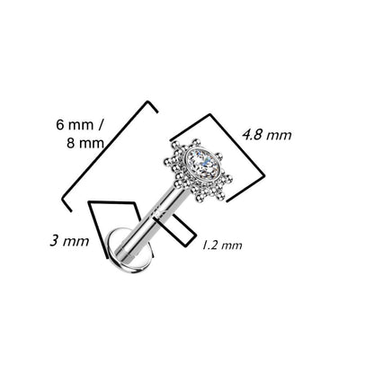 Solid Gold 14 Carat Labret Flower Zirconia Opal Internally Threaded