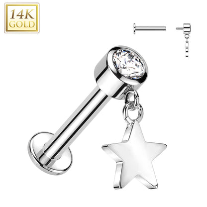 Solid Gold 14 Carat Labret star bezel setting zirconia Internally Threaded