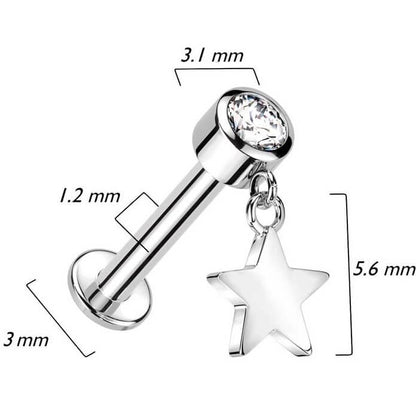 Solid Gold 14 Carat Labret star bezel setting zirconia Internally Threaded