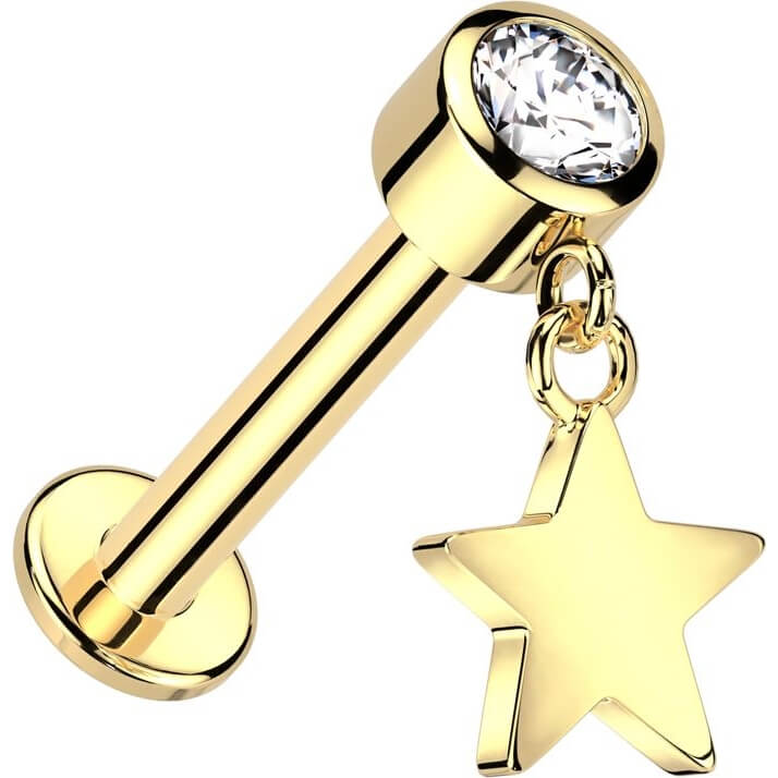 Solid Gold 14 Carat Labret star bezel setting zirconia Internally Threaded