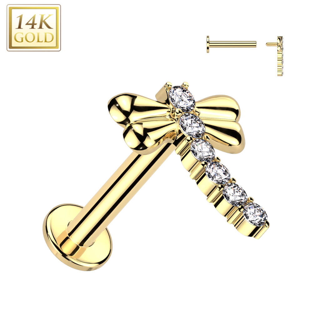 Oro 14kt Libélula de Circonitas Rosca interna Labret