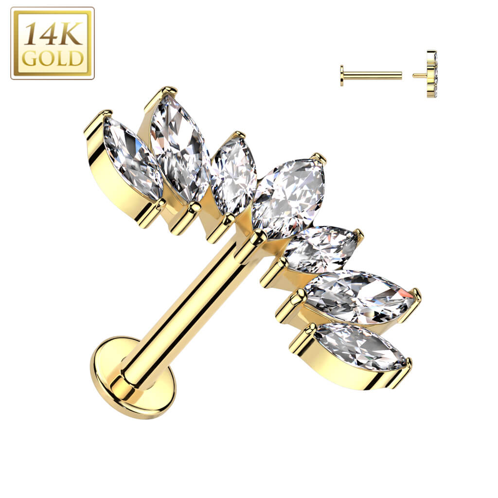 Oro 14kt 7 Circonitas Marquesa Rosca interna Labret