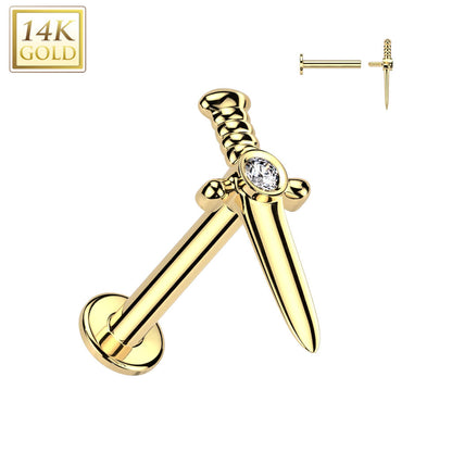 Or 14kt Labret Dague Zircone Filetage Interne