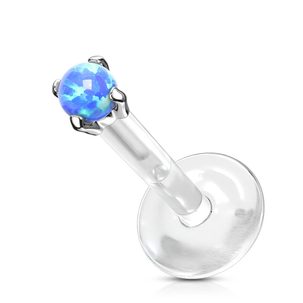 Złoto 585 labret okrągły opal push-in