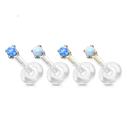 Złoto 585 labret okrągły opal push-in