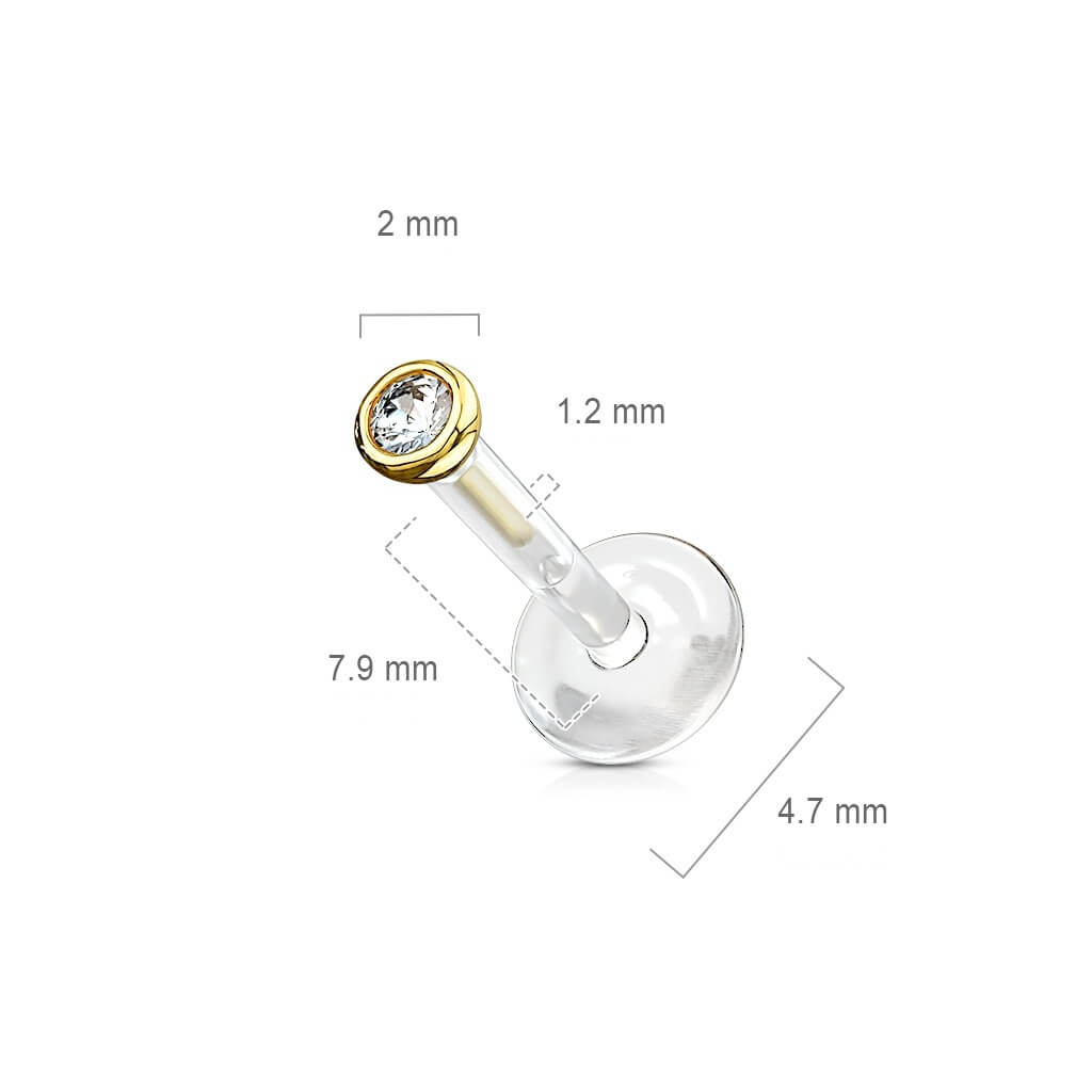 Solid Gold 14 Carat Labret Round Zirconia Push-In