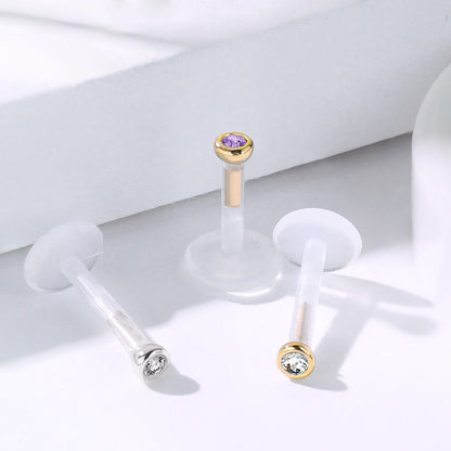 Oro 14kt Circonita redonda Push In Labret