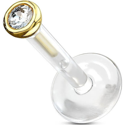 Or 14kt Labret Zircone Ronde Enfoncer