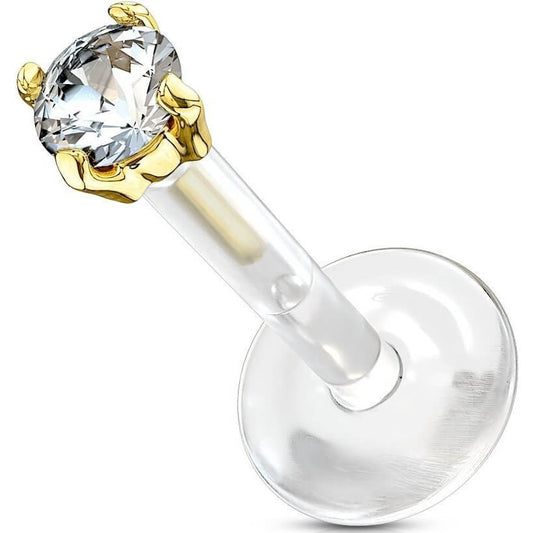 Solid Gold 14 Carat Labret Zirconia Push-In