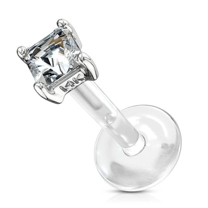 Or 14kt Labret Zircone Carrée Enfoncer