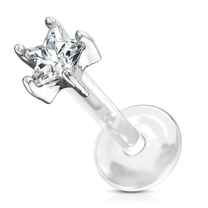 Or 14kt Labret Fleur Zircone Enfoncer