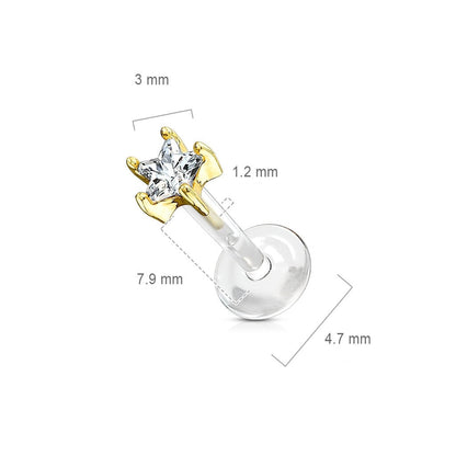 Or 14kt Labret Fleur Zircone Enfoncer