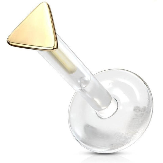 Solid Gold 14 Carat Labret Triangle Flat Push-In