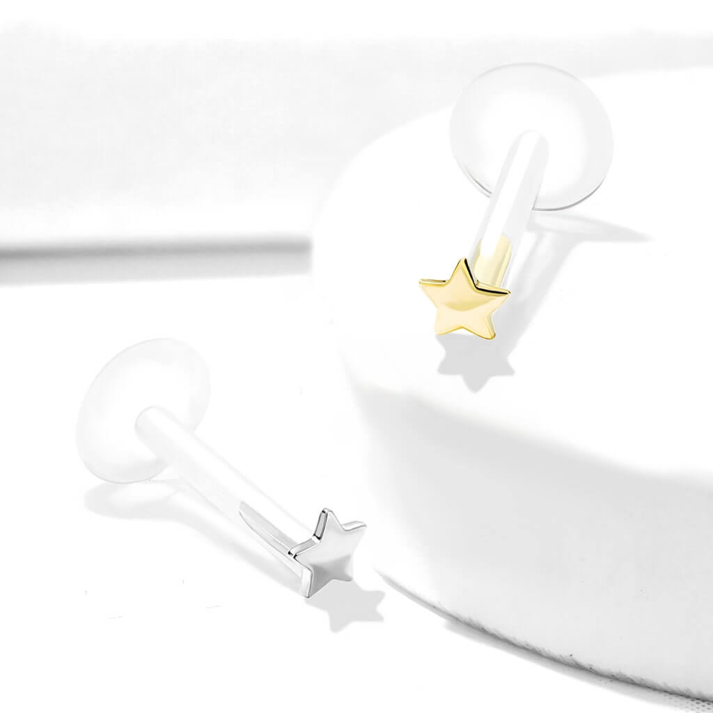 Solid Gold 14 Carat Labret Star Flat Push-In