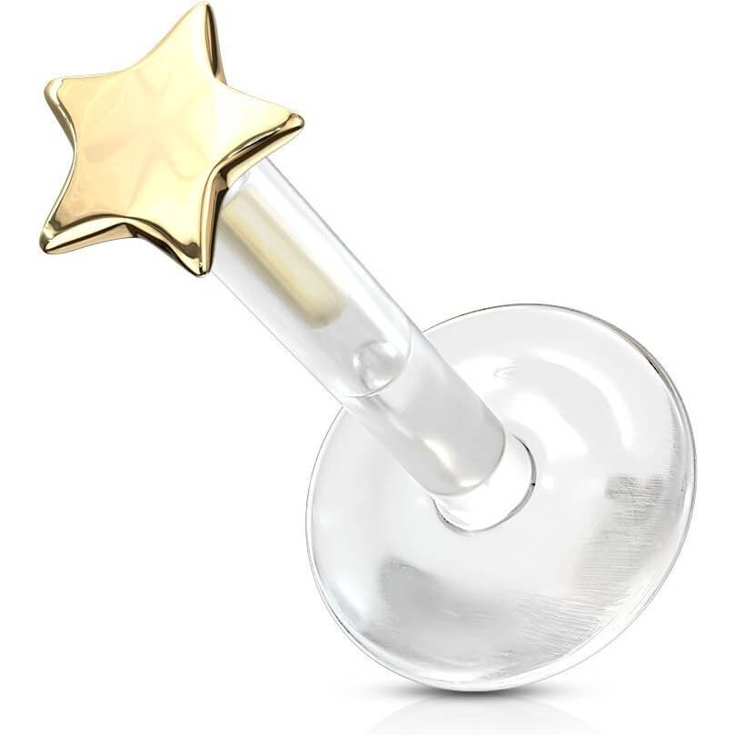 Solid Gold 14 Carat Labret Star Flat Push-In