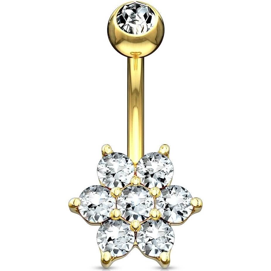 Or 14kt Piercing Nombril Fleur Zircone